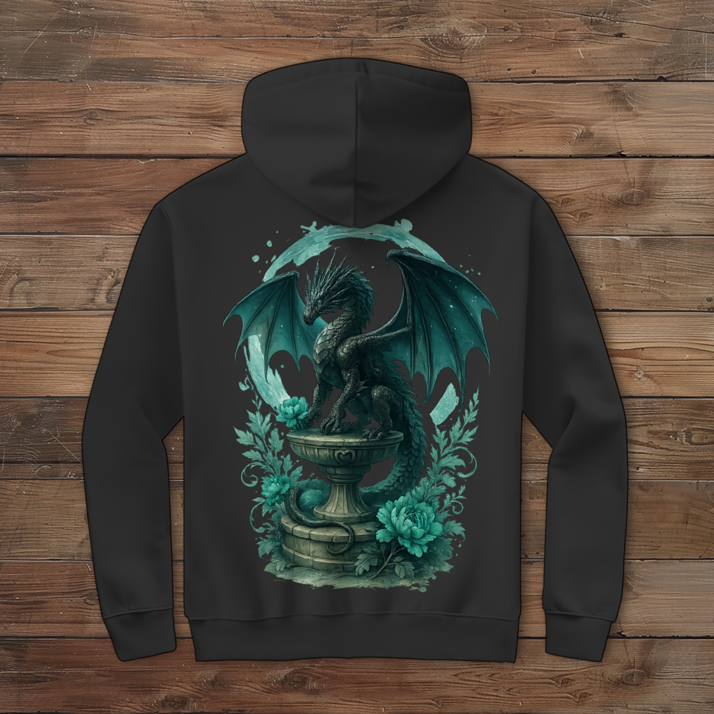 Herren Zipper Hoodie Drache auf Podest, Türkis