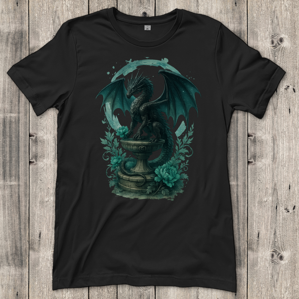 Damen T-Shirt Drache auf Podest, Türkis