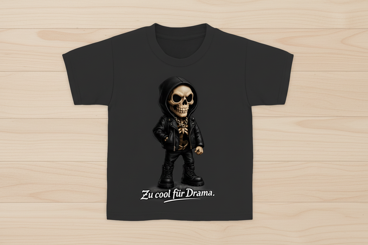 Kinder Basic T-Shirt Zu cool für Drama Skelett Teenager