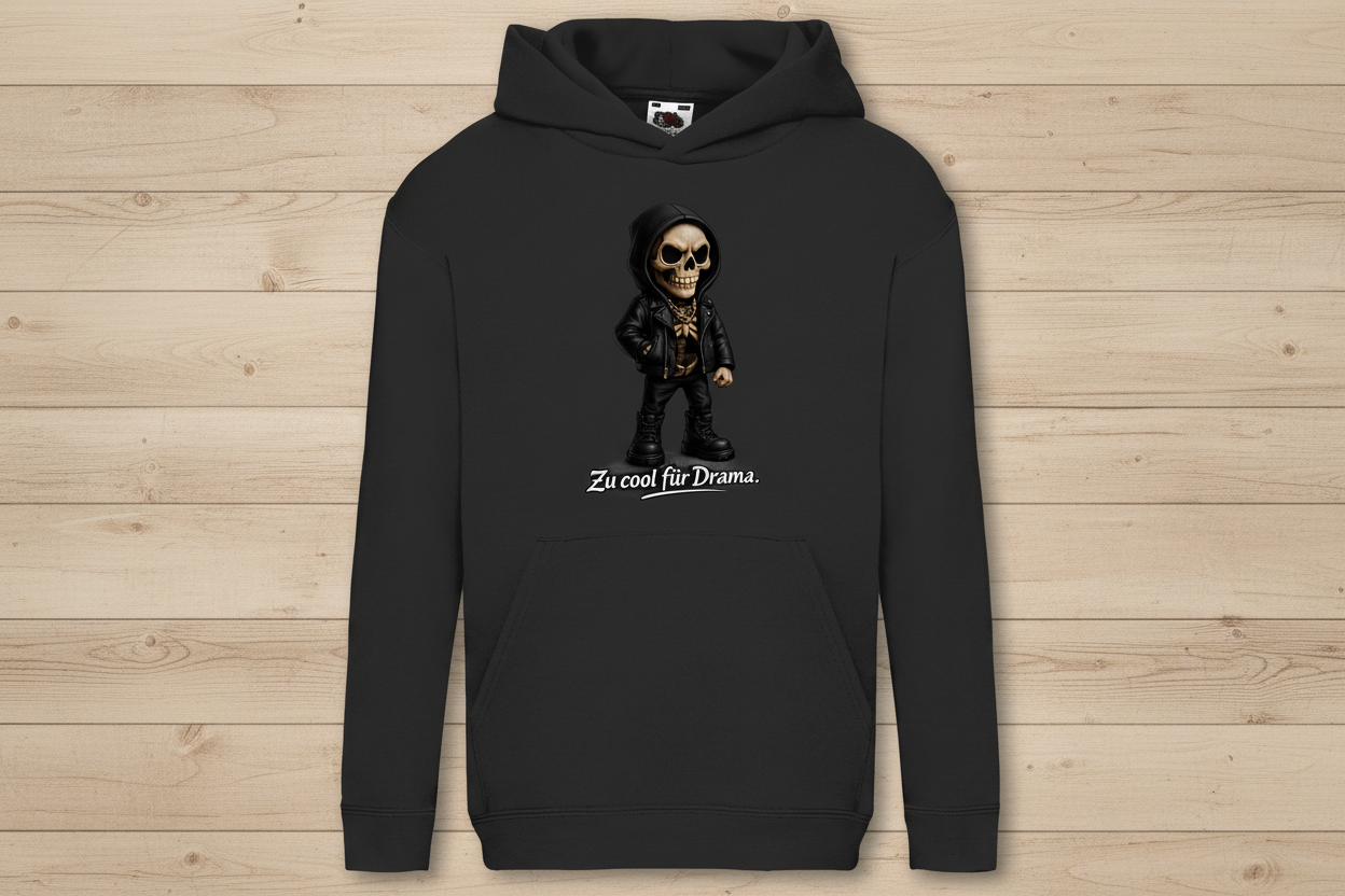 Kids Basic Hoodie Zu cool für Drama Skelett Teenager