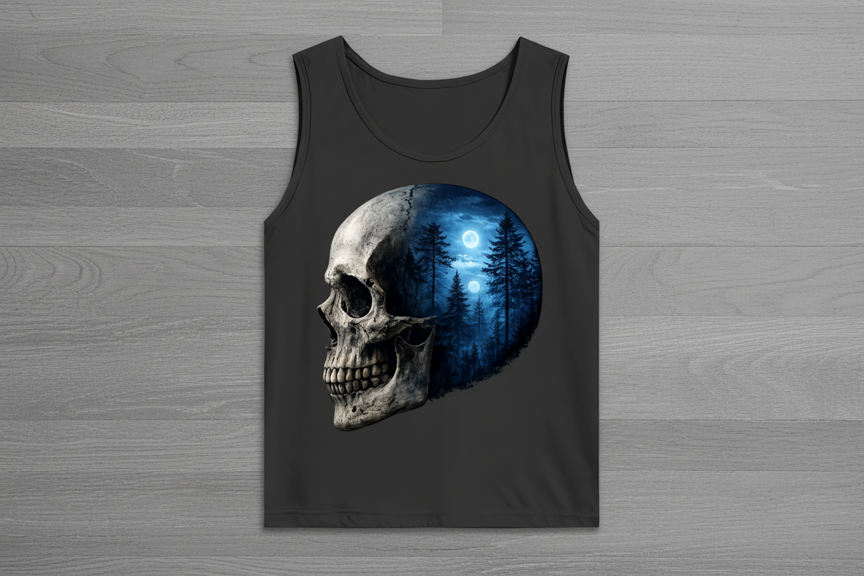 Herren Basic Tank Top Schädel Wald blau