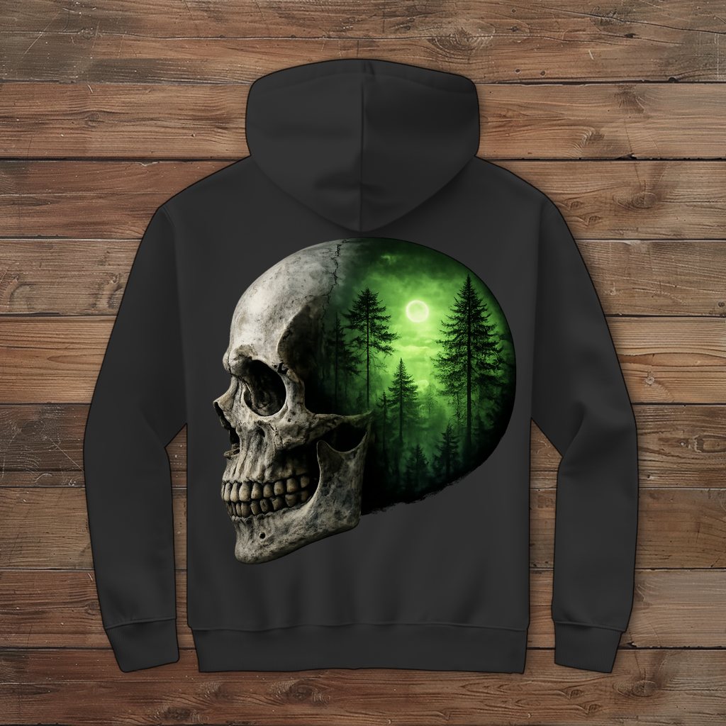 Herren Zipper Hoodie Schädel Wald grün