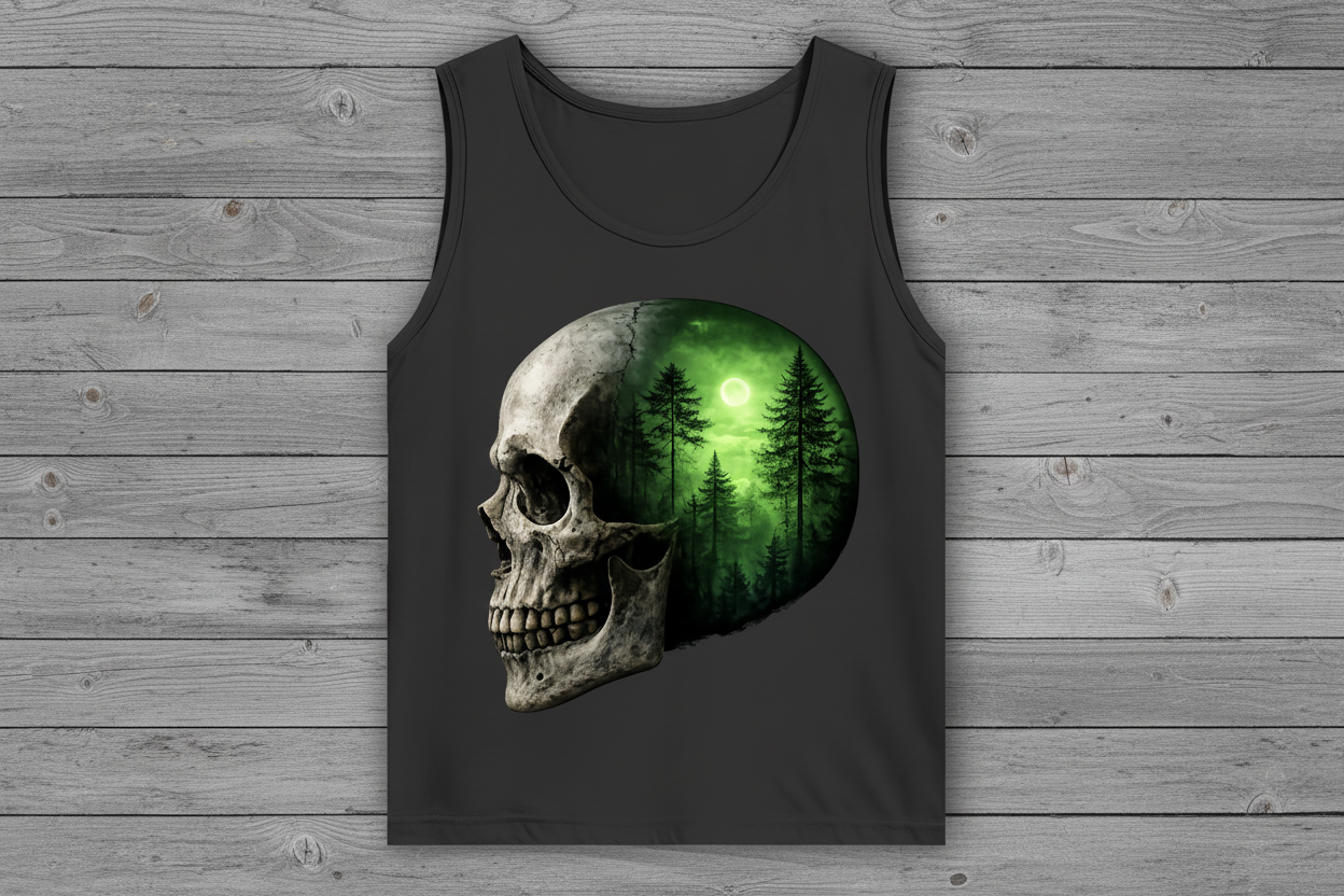 Herren Basic Tank Top Schädel Wald grün
