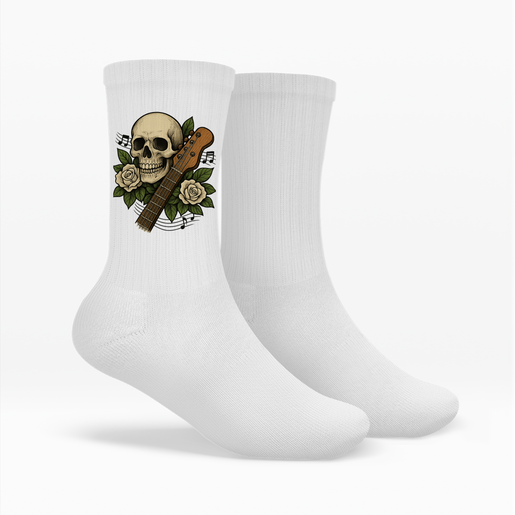 Socken Schädel weiße Rosen Gitarre kaputt
