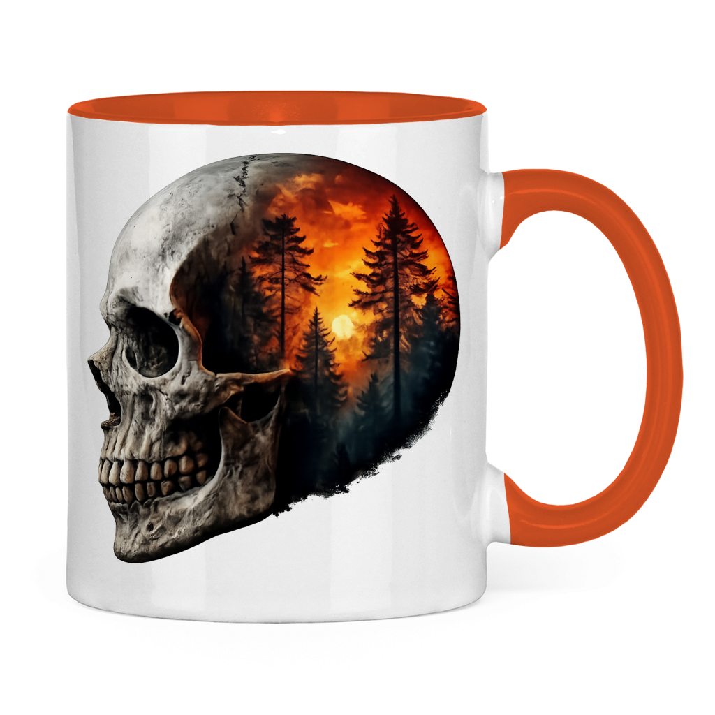Tasse zweifarbig Schädel Wald Orange