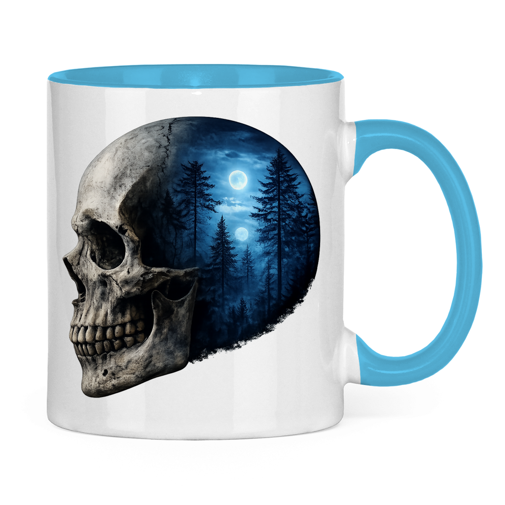 Tasse zweifarbig Schädel Wald blau