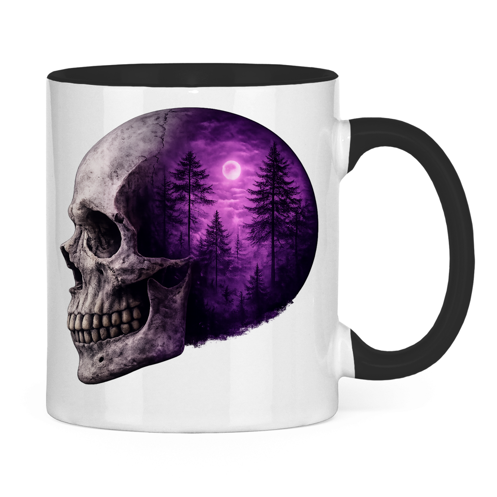 Tasse zweifarbig Schädel Wald lila