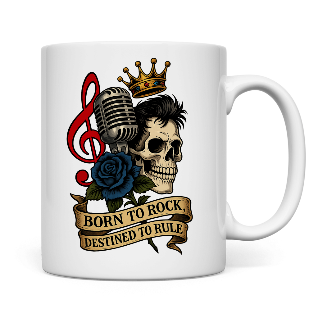 Tasse Schädel, Mikro, blaue Rose Born to Rock im Banner