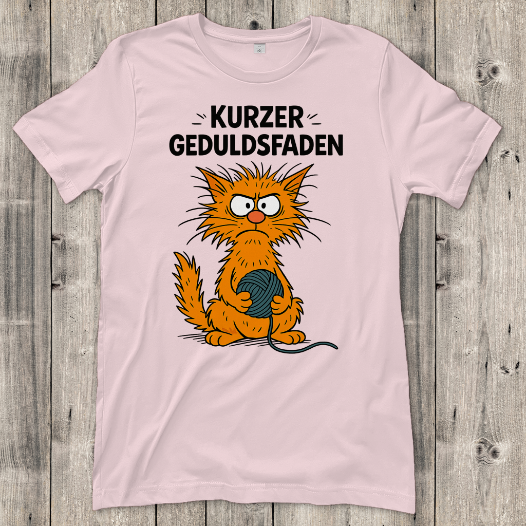 Damen T-Shirt Katze Wollkneul kurzer Geduldsfaden