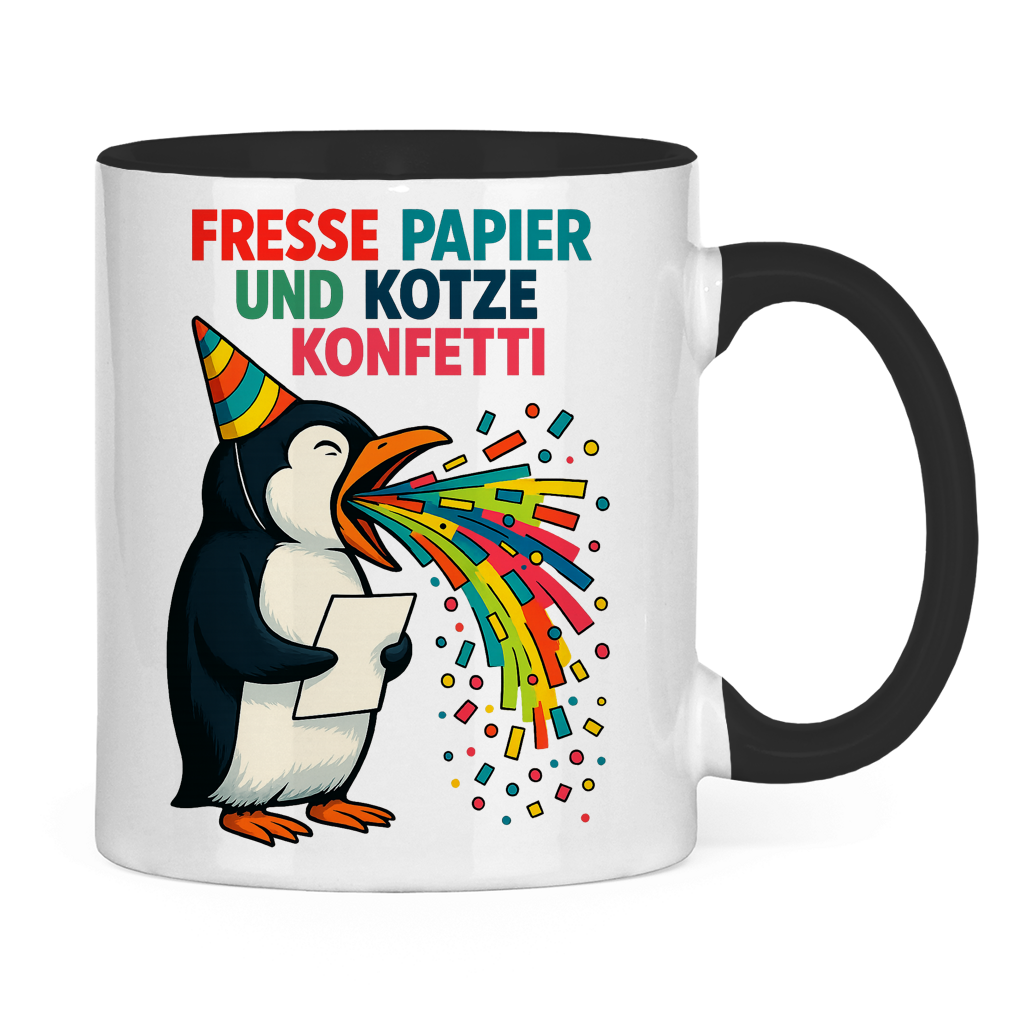 Tasse zweifarbig Kotze Konfetti Pinguin