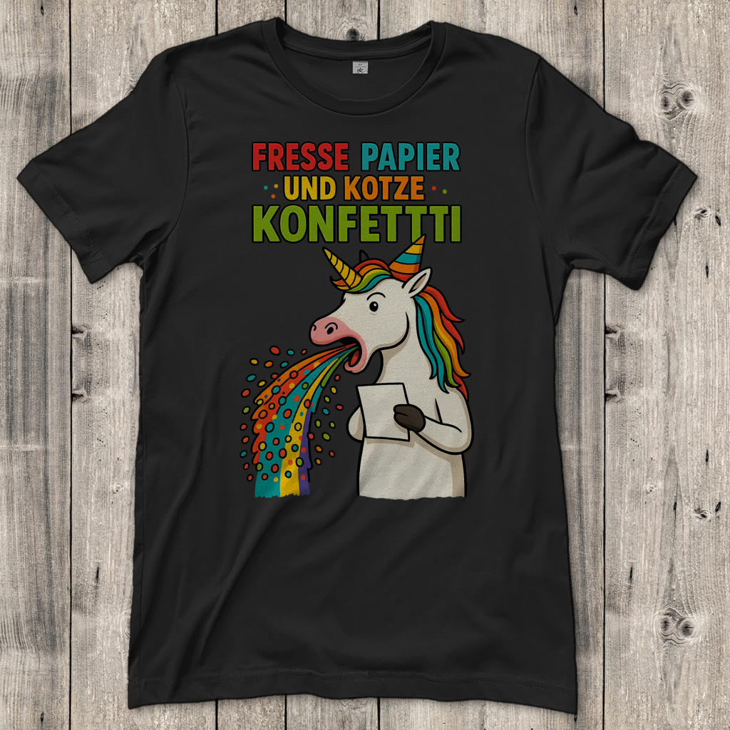 Damen T-Shirt Kotze Konfetti Einhorn
