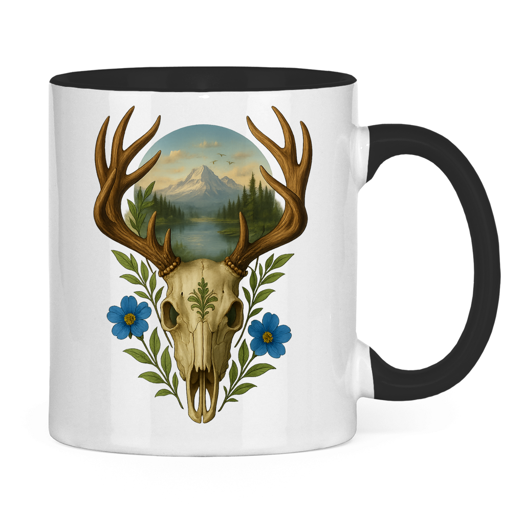 Tasse zweifarbig Hirschschädel Landschaft