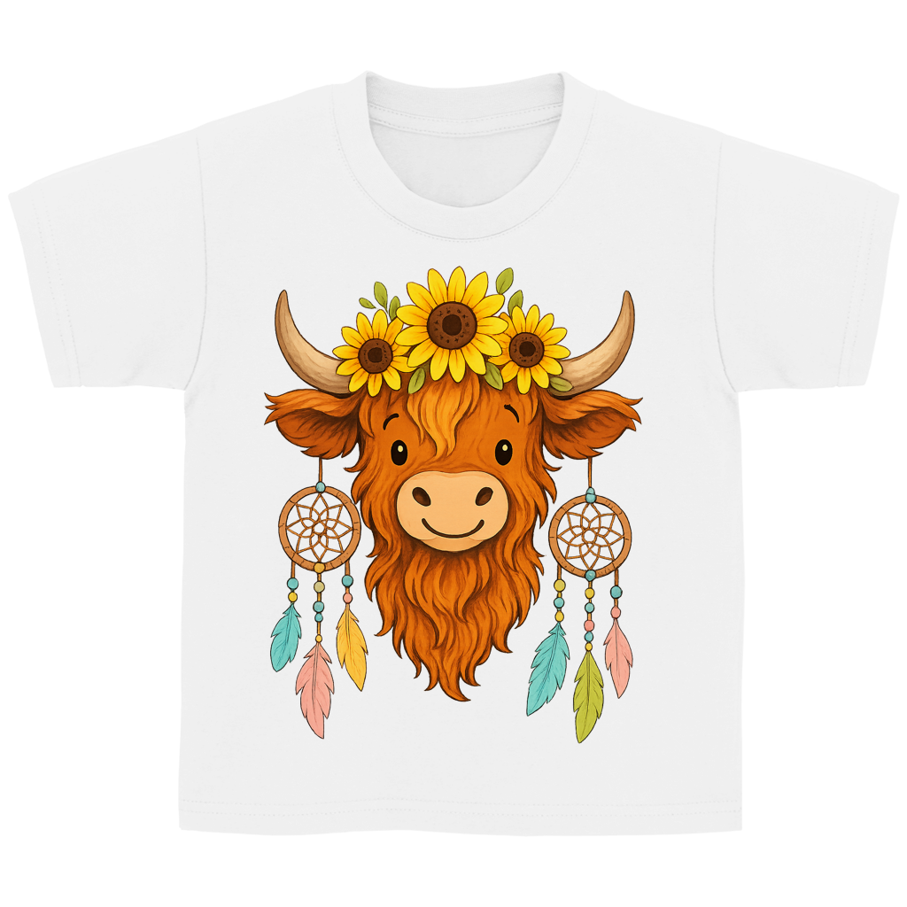 Kinder Basic T-Shirt Hochlandrind Sonnenblumen Comic