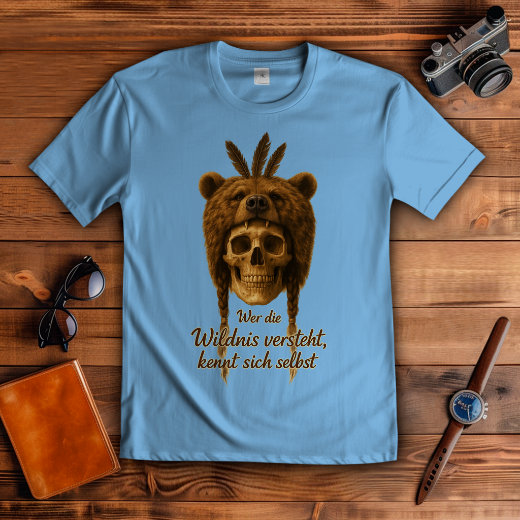 Herren T-Shirt Schädel mit Bär wer die Wildnis versteht