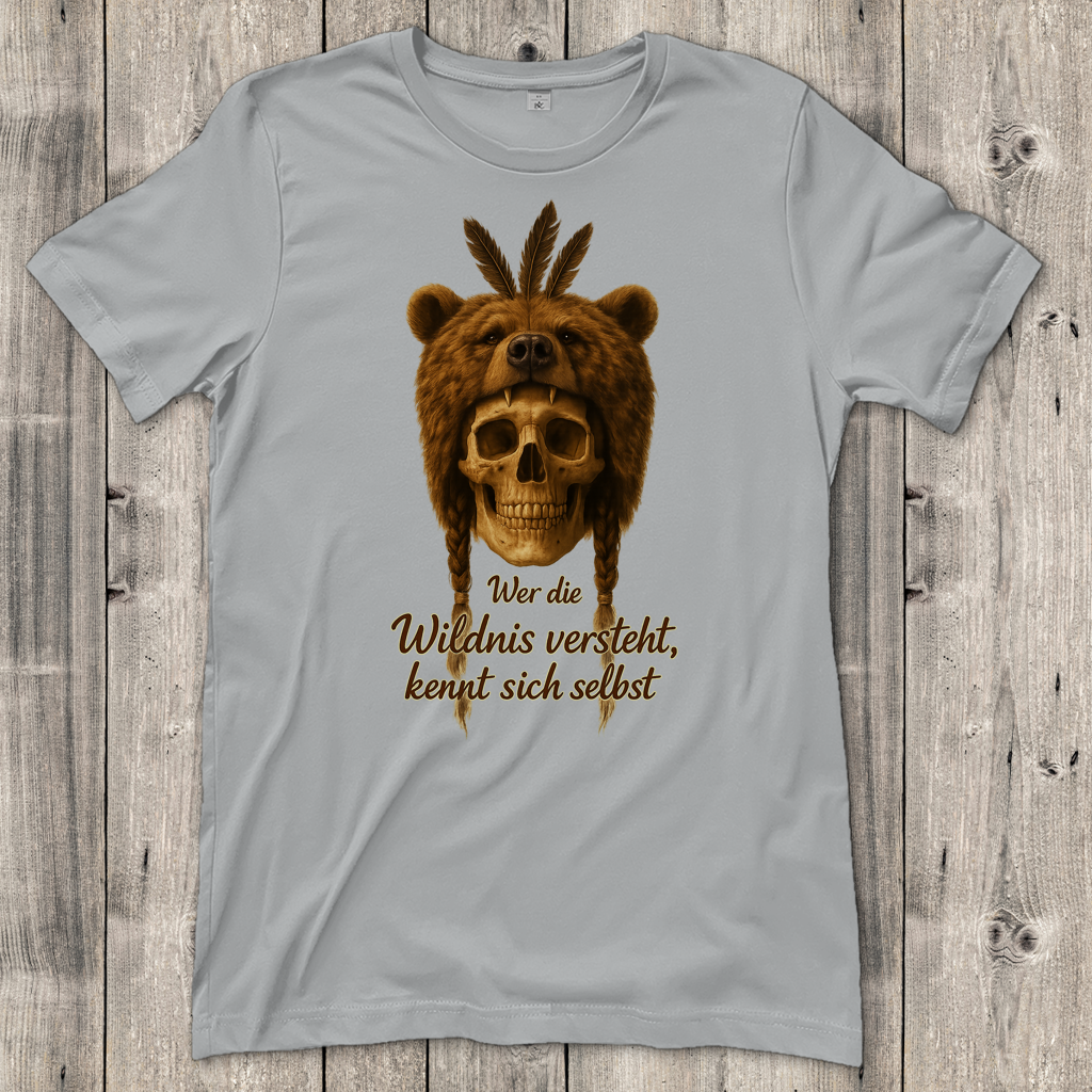 Damen T-Shirt Schädel mit Bär wer die Wildnis versteht