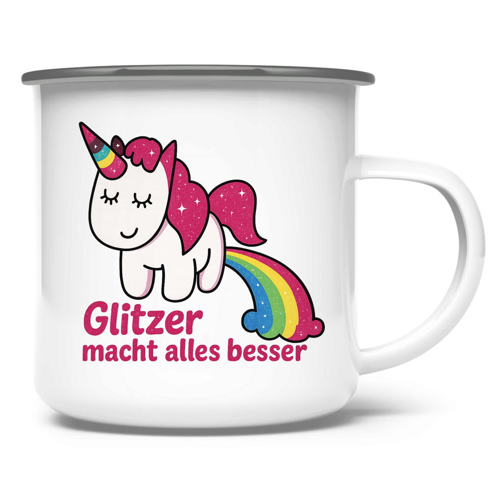 Emaille Tasse Einhorn Glitzer macht alles besser