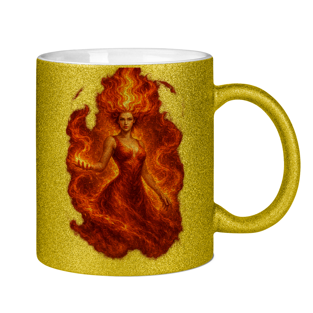 Glitzertasse Feuerfrau