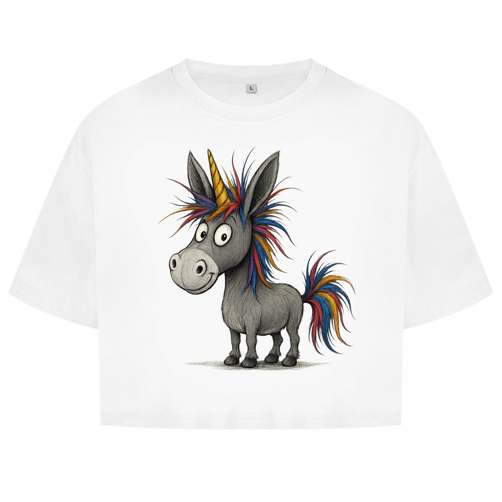 Damen Oversize Crop Top Einhorn Esel