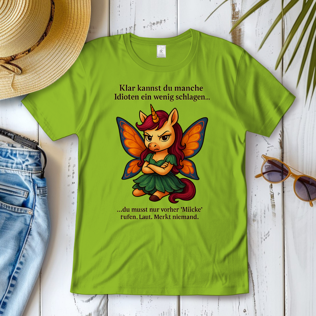 Damen T-Shirt Einhornfee Laut Mücke rufen