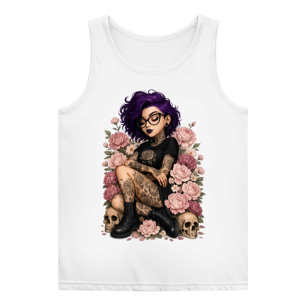 Damen Basic Tank Top Tattoofrau auf Blumen