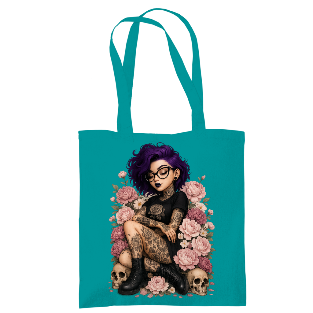Tragetasche Tattoofrau auf Blumen