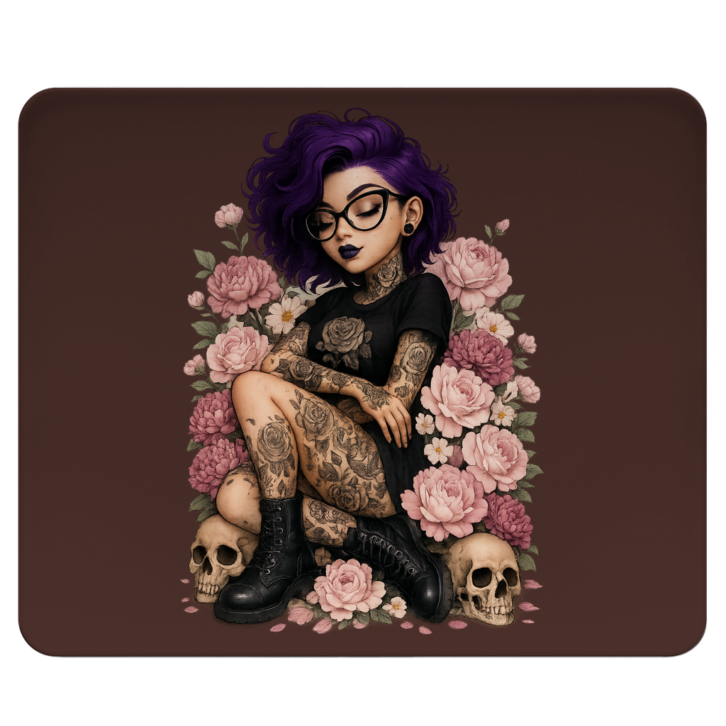 Mousepad Tattoofrau auf Blumen