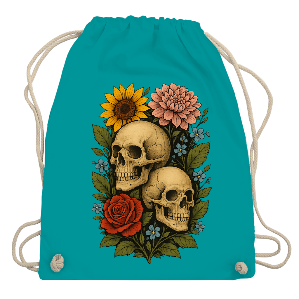 Turnbeutel Schädel zwischen Blumen