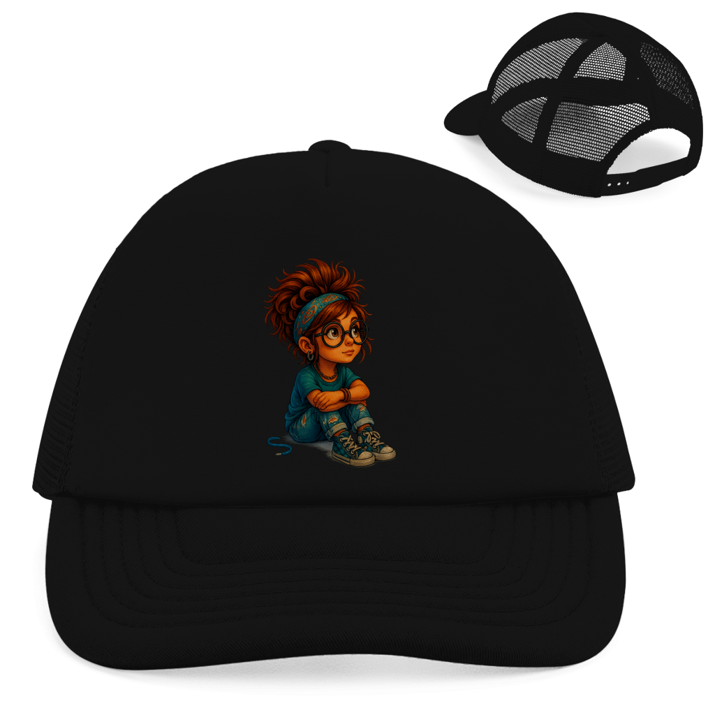 Retro Trucker Cap Girl Träumt vor sich hin