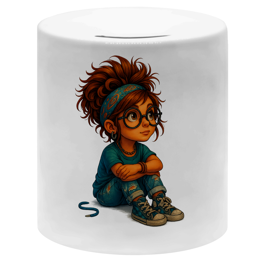 Money box Girl Träumt vor sich hin