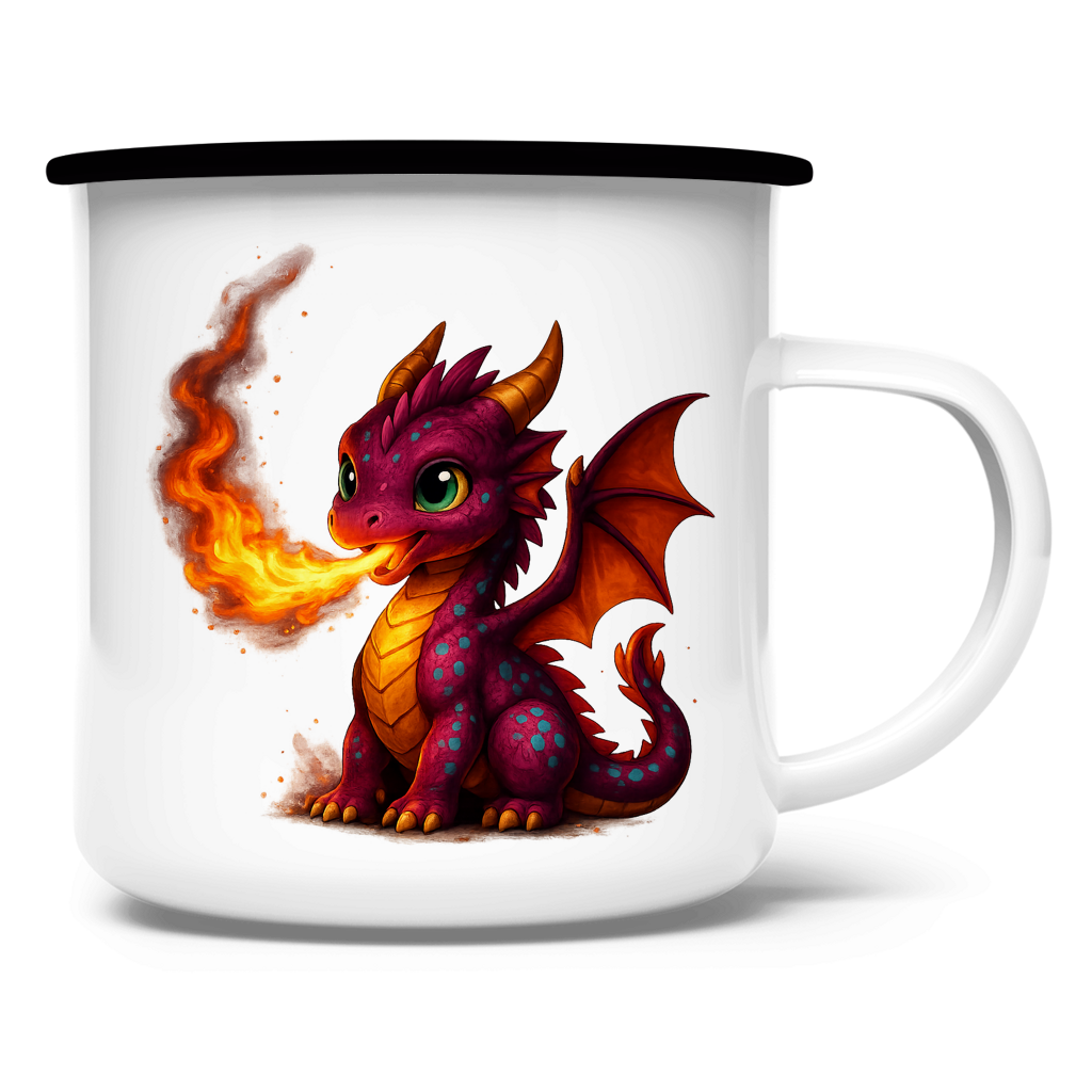 Emaille Tasse Kinder Drache Feuerspucker