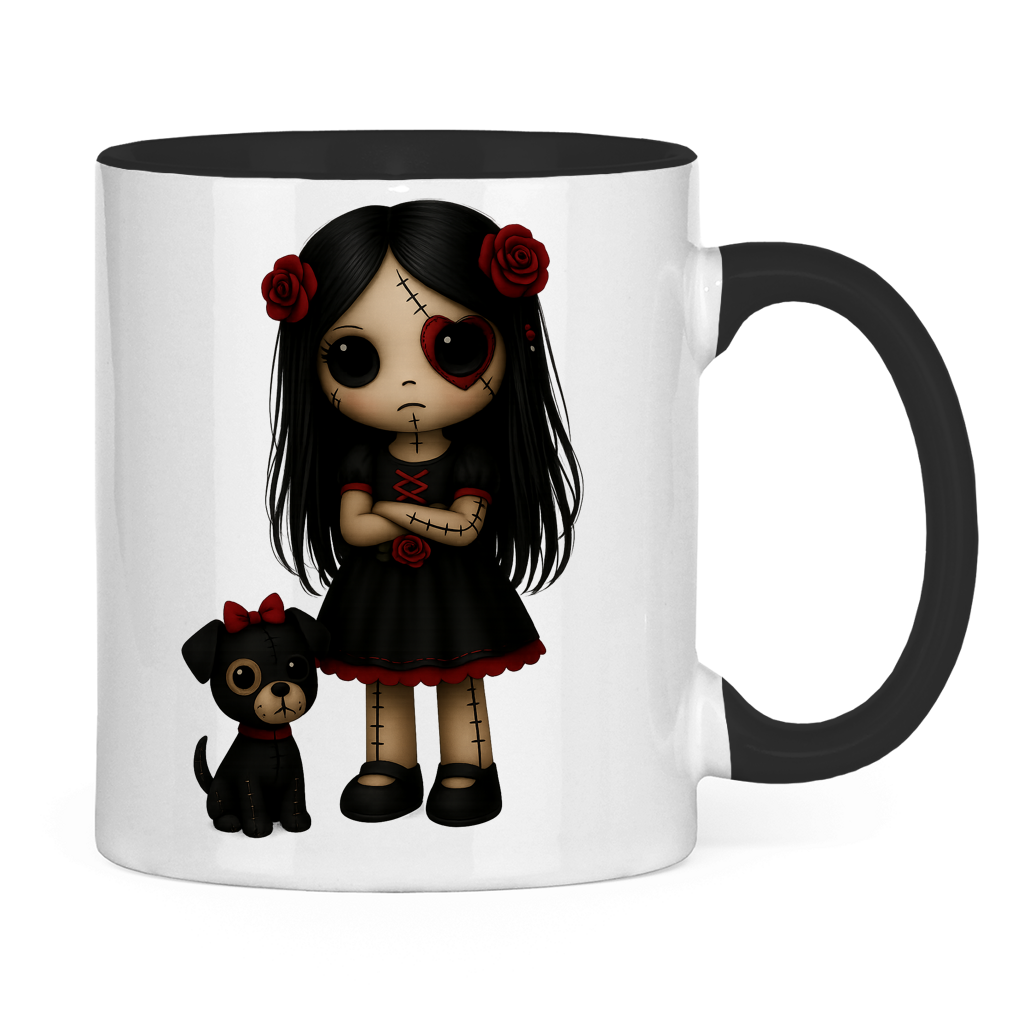 Tasse zweifarbig Girl Puppe mit Hund