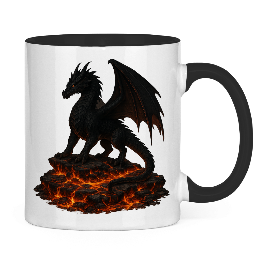 Tasse zweifarbig Drache schwarz auf Lava