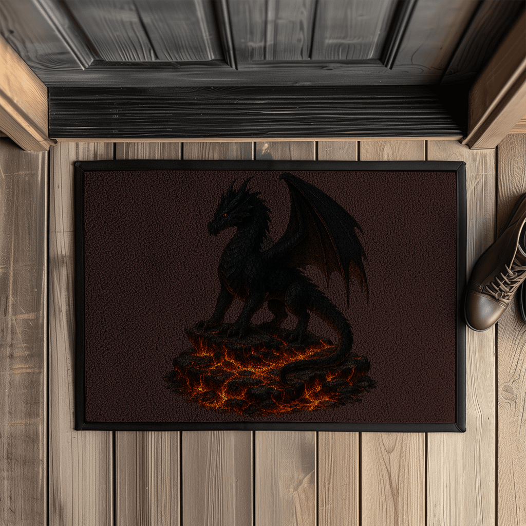 Fußmatte mit Gummirand Drache schwarz auf Lava