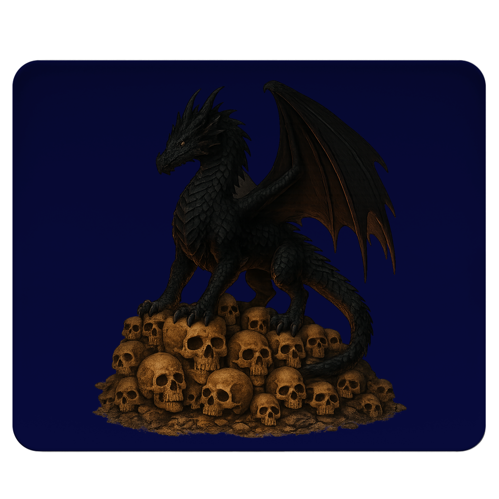 Mousepad Drache schwarz auf Totenkopfberg