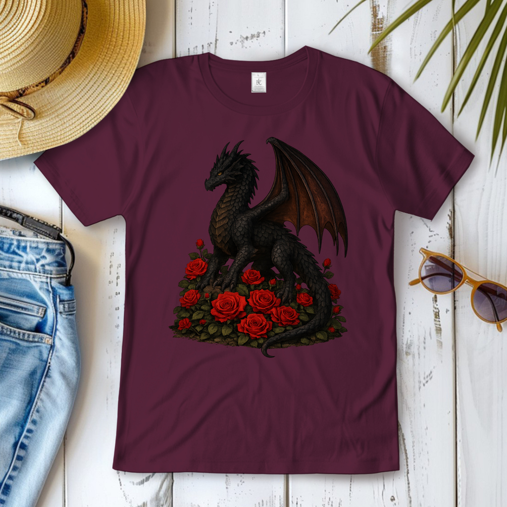Damen T-Shirt Drache schwarz auf Rosenberg
