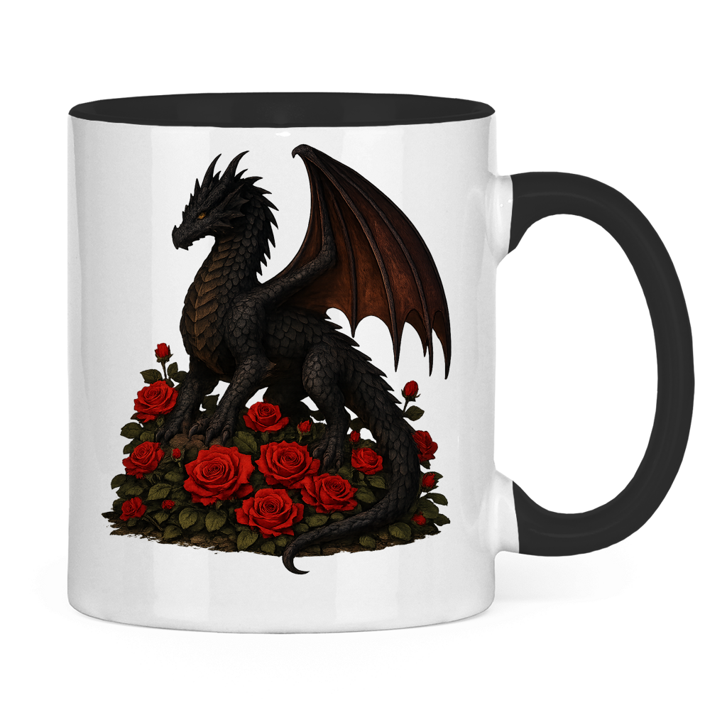 Tasse zweifarbig Drache schwarz auf Rosenberg