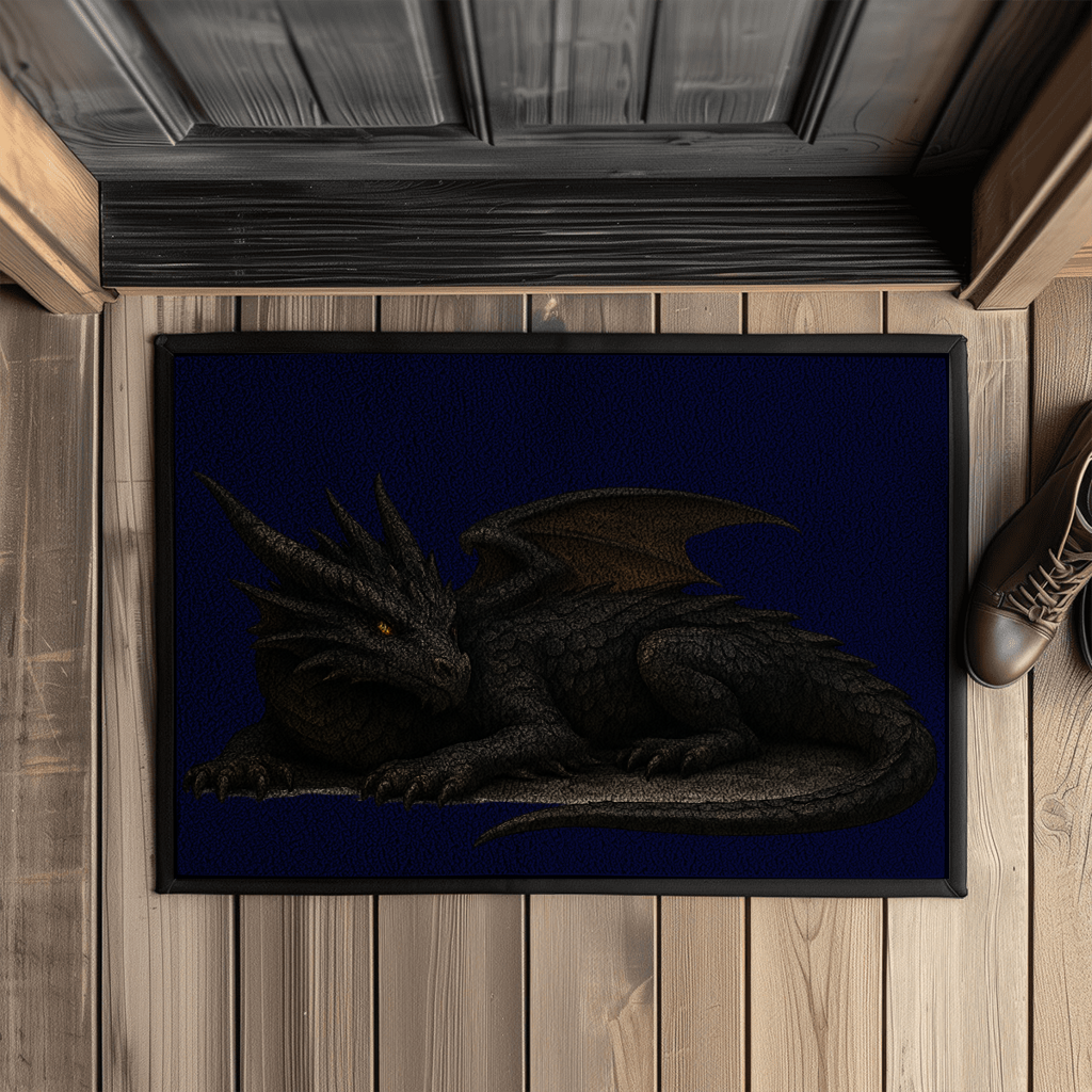 Fußmatte mit Gummirand Drache schwarz liegend