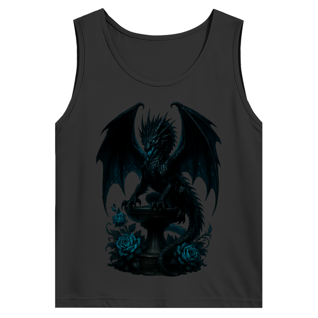 Herren Basic Tank Top Drache schwarz böse auf Podest türkis gehalten