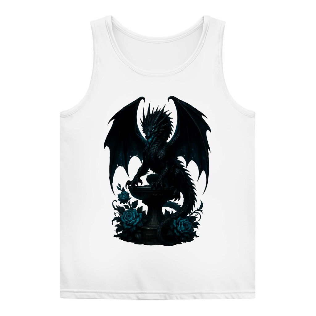 Damen Basic Tank Top Drache schwarz böse auf Podest türkis gehalten