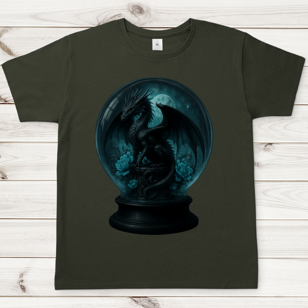 Herren T-Shirt Drache in Kugel türkis gehalten