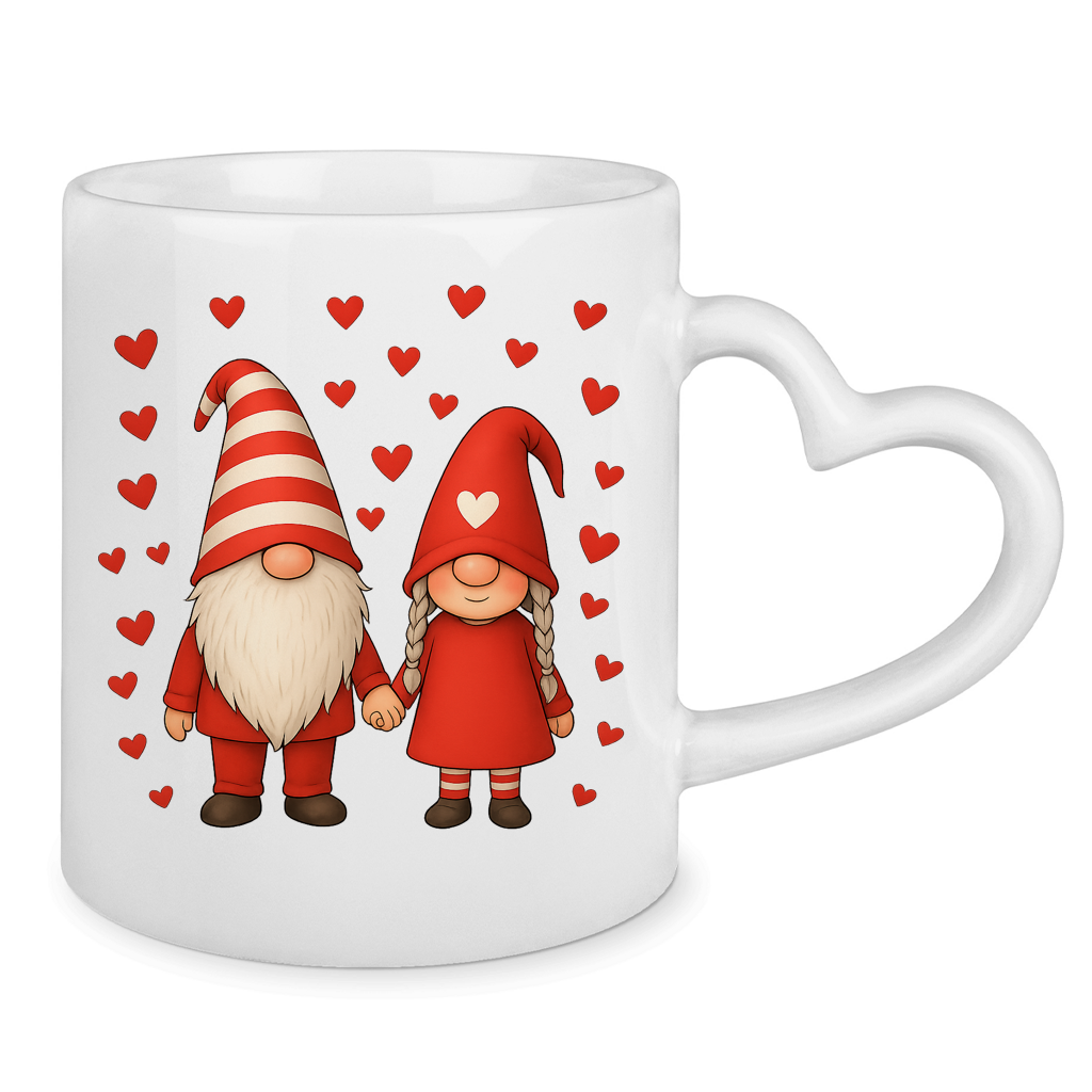 Tasse mit Herzhenkel Wichtel Hand in Hand Valentinstag