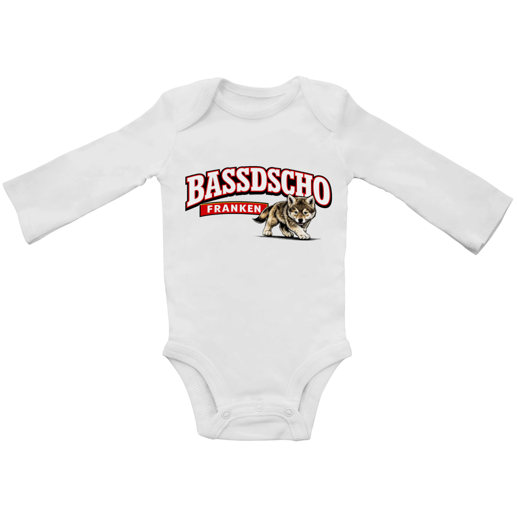Baby Bio Bodysuite Langarm Bassdscho Franken Wolf Blick vorne
