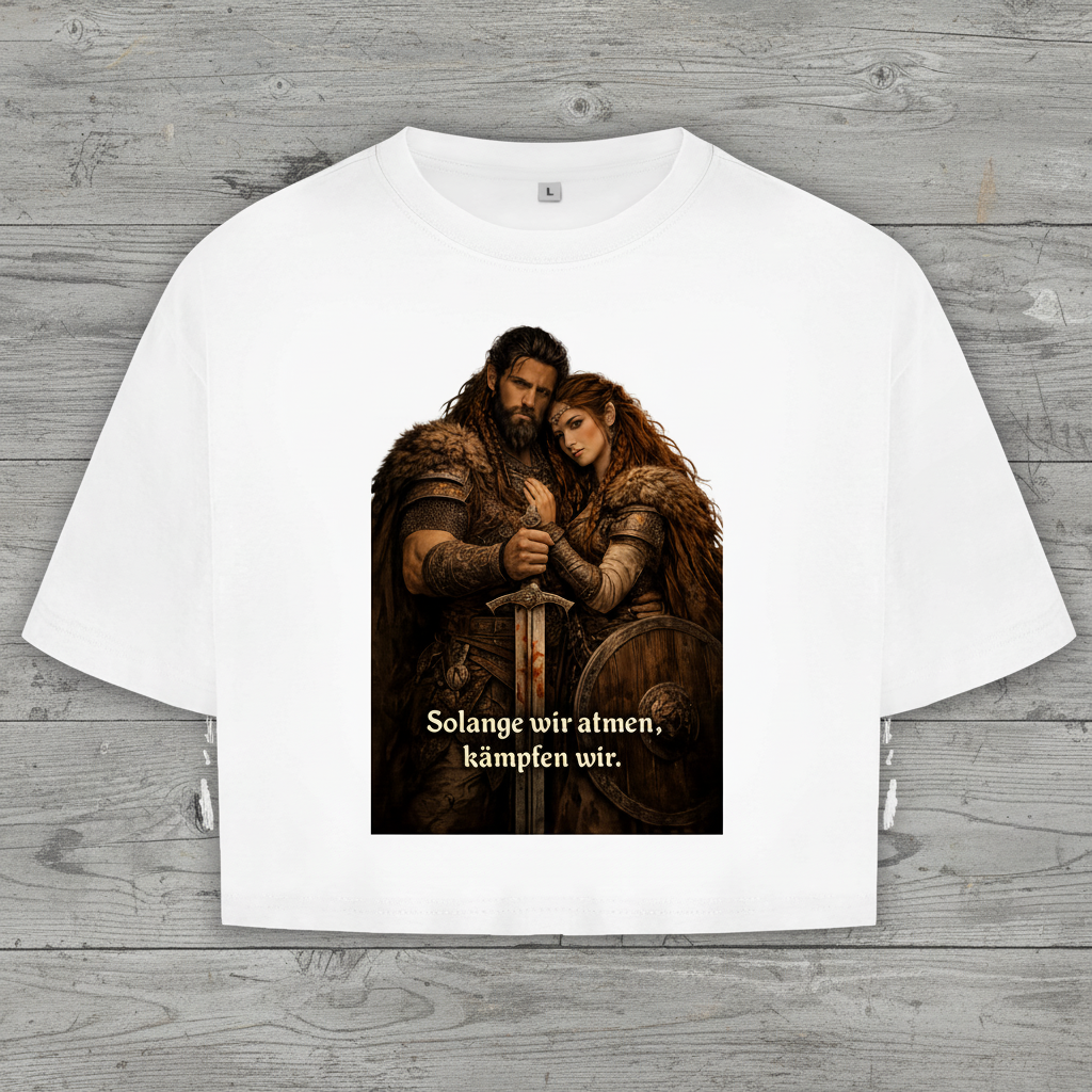 Damen Oversize Crop Top Solange wir atmen kämpfen wir Wikinger Paar