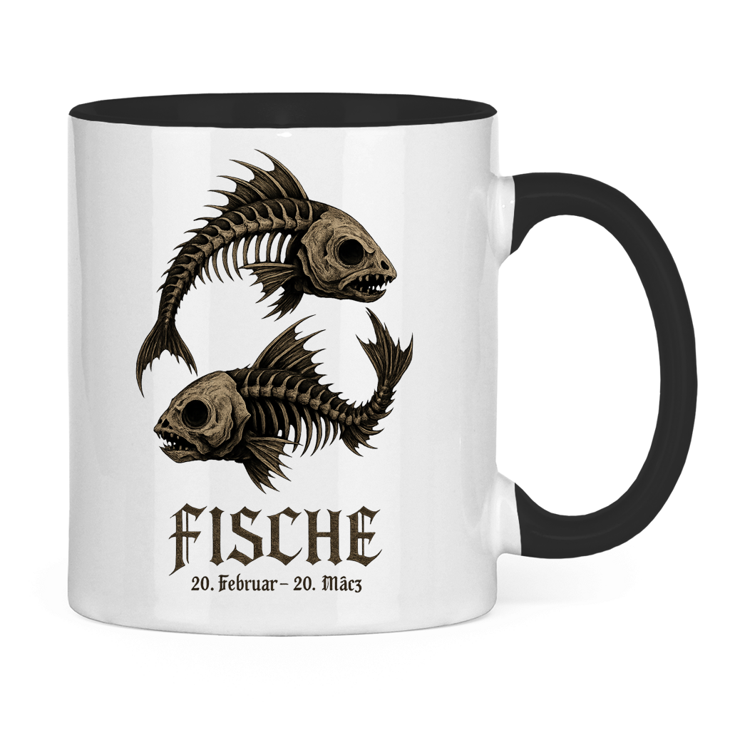 Tasse zweifarbig Skeletalfische im Yin-Yang-Muster