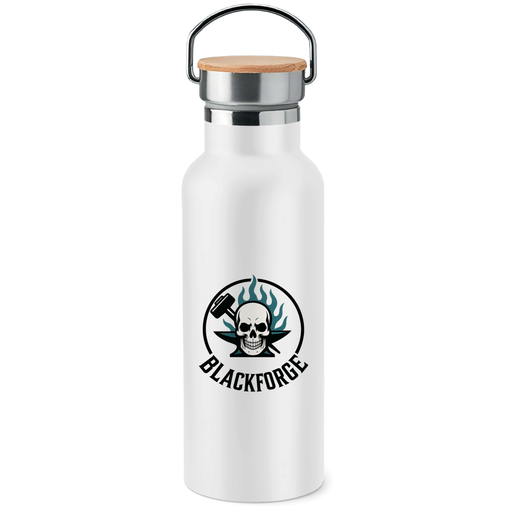 Edelstahl-Trinkflasche mit Bambusdeckel Logo Rund transparent