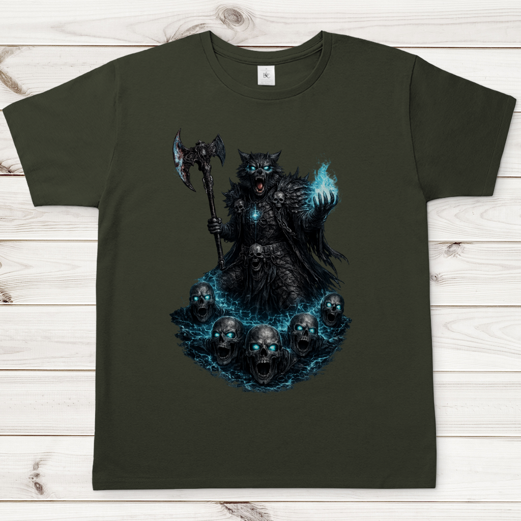 Herren T-Shirt Werwolf mit magischer Energie und Schädeln