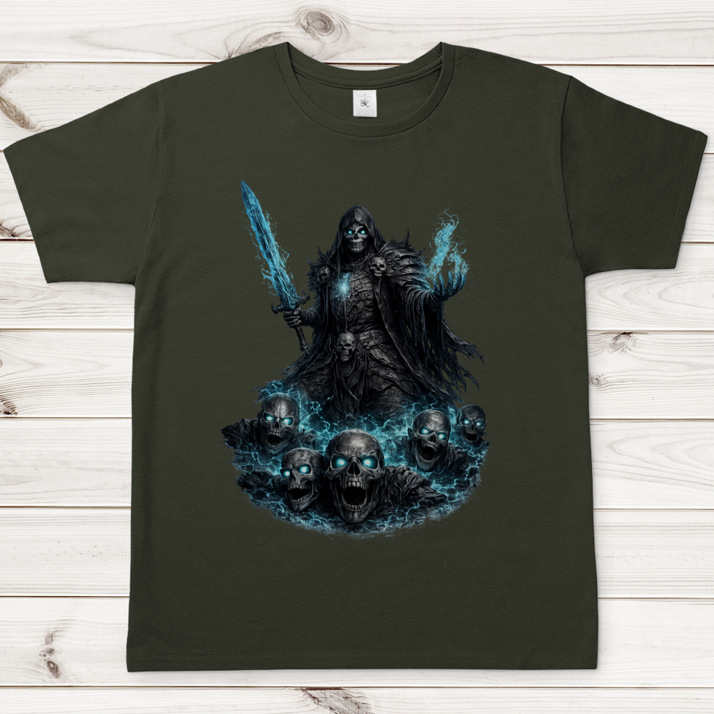 Herren T-Shirt Unheiliger Zauberer mit blauer Energie