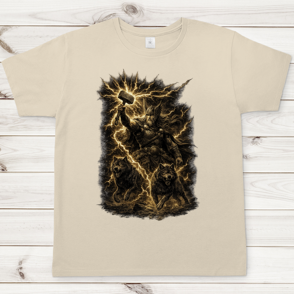 Herren T-Shirt Thor und seine Wölfe im Sturm