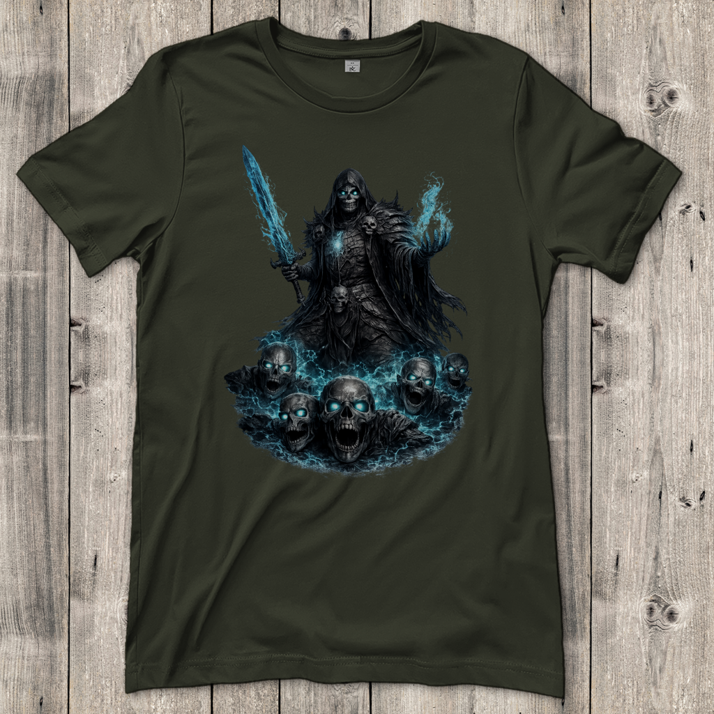 Damen T-Shirt Unheiliger Zauberer mit blauer Energie