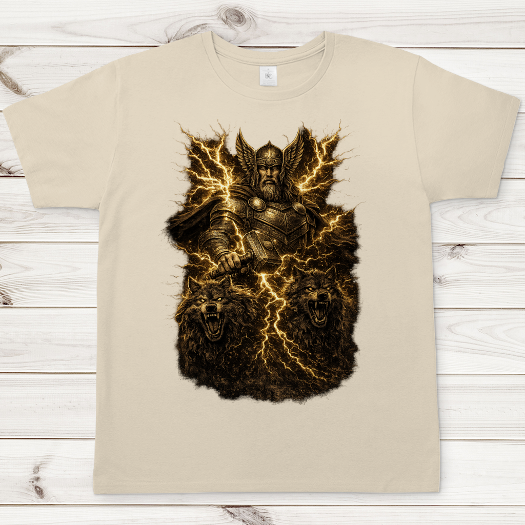 Herren T-Shirt Thor und die Rabenwölfe im Blitz